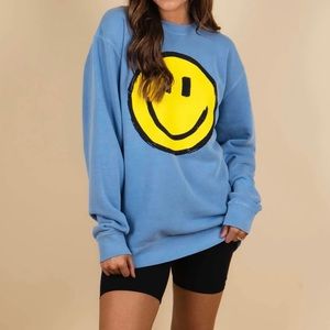 Blue smiley faced crewneck
